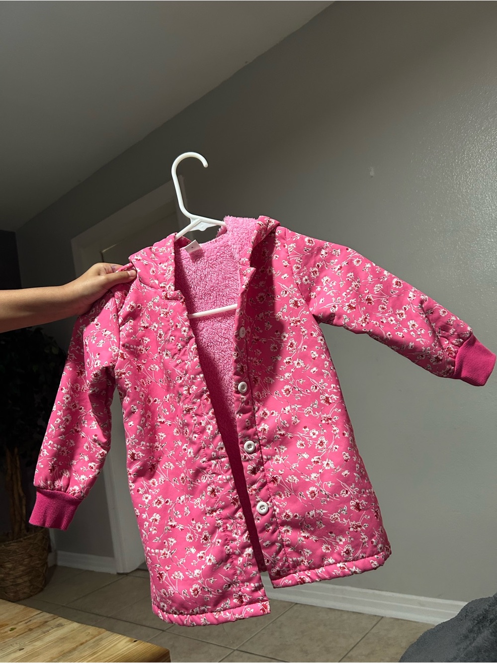 SHEIN Pink Floral Hooded Girls' Pajama Robe